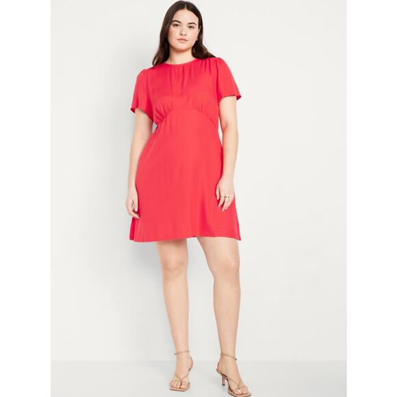 Old Navy Women's Short Sleeve Empire Waist Crepe Mini Dress Size 2XL Red NWT - Picture 1 of 10